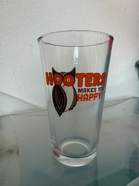 Hooters Clear Glass with Orange and Brown Owl Logo